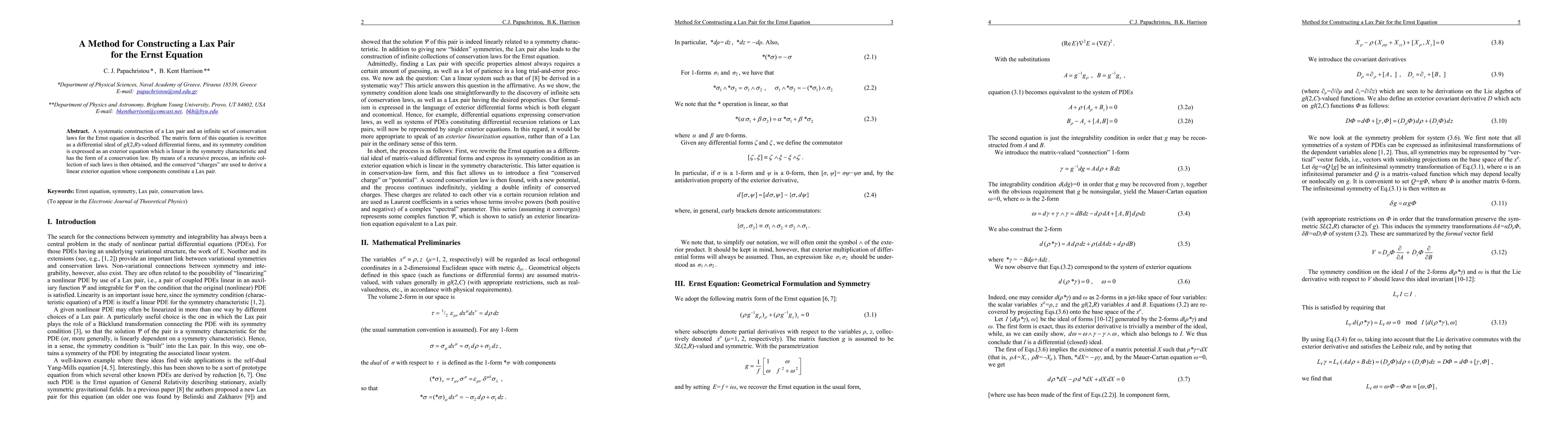 Thumbnail for A Method for Constructing a Lax Pair for the Ernst Equation