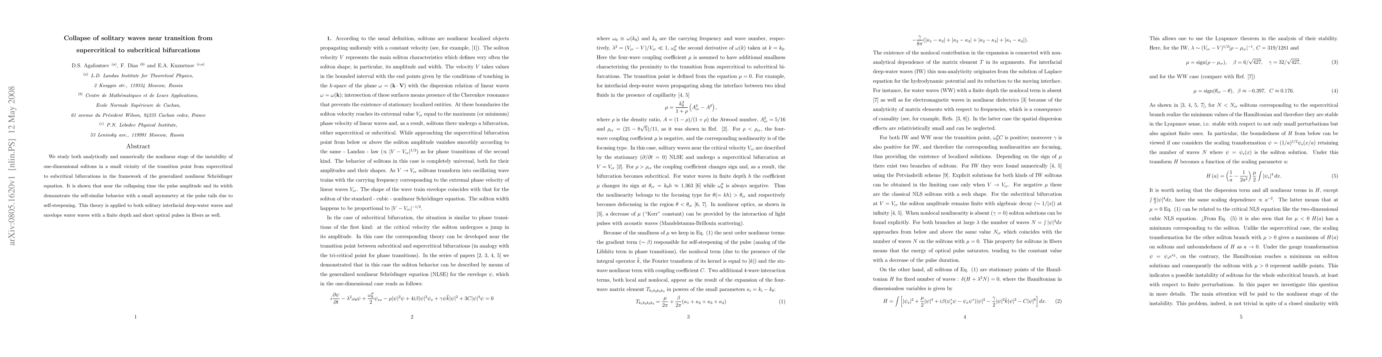 Thumbnail for Collapse of solitary waves near transition from supercritical to
  subcritical bifurcations