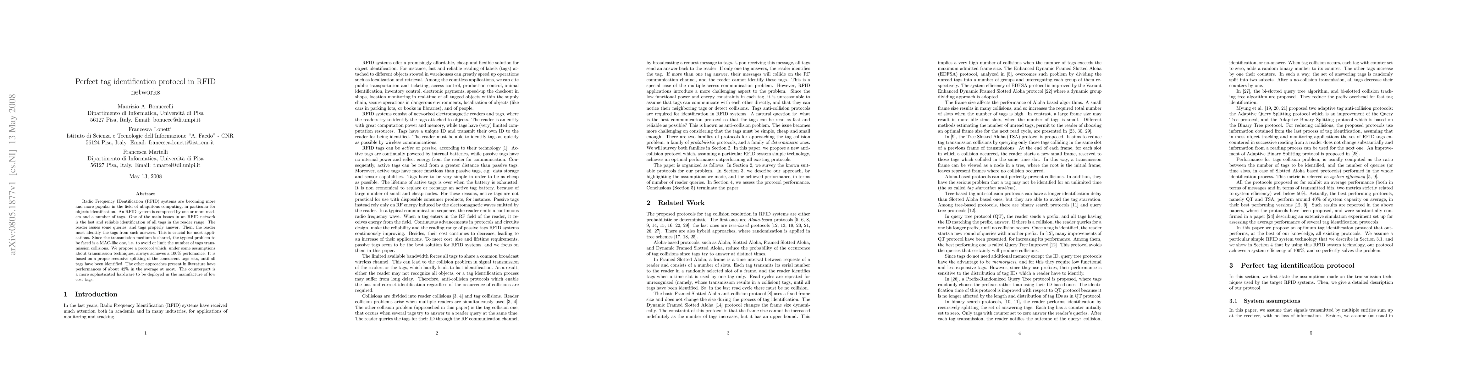 Thumbnail for Perfect tag identification protocol in RFID networks