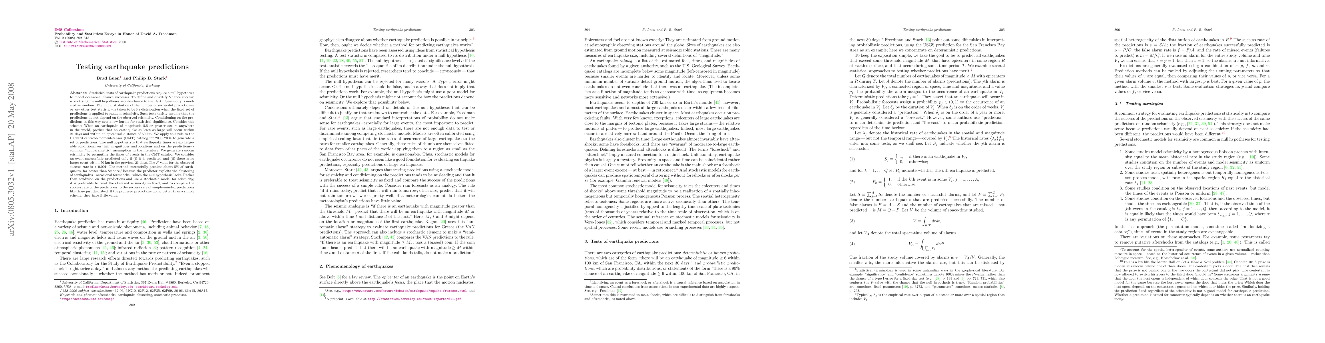 Thumbnail for Testing earthquake predictions