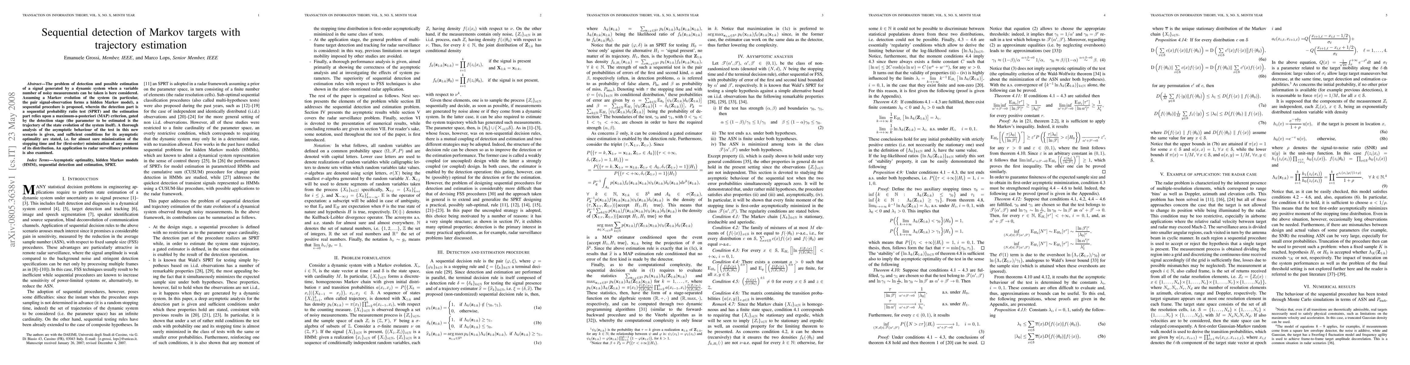 Thumbnail for Sequential detection of Markov targets with trajectory estimation