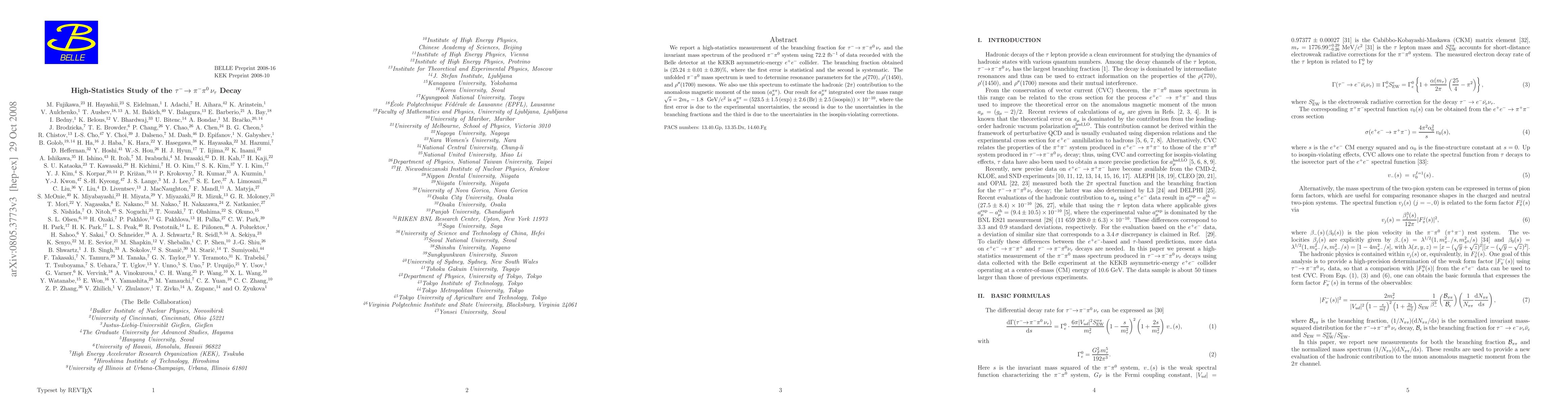 Thumbnail for High-Statistics Study of the tau^- -> pi^- pi^0 nu_tau Decay