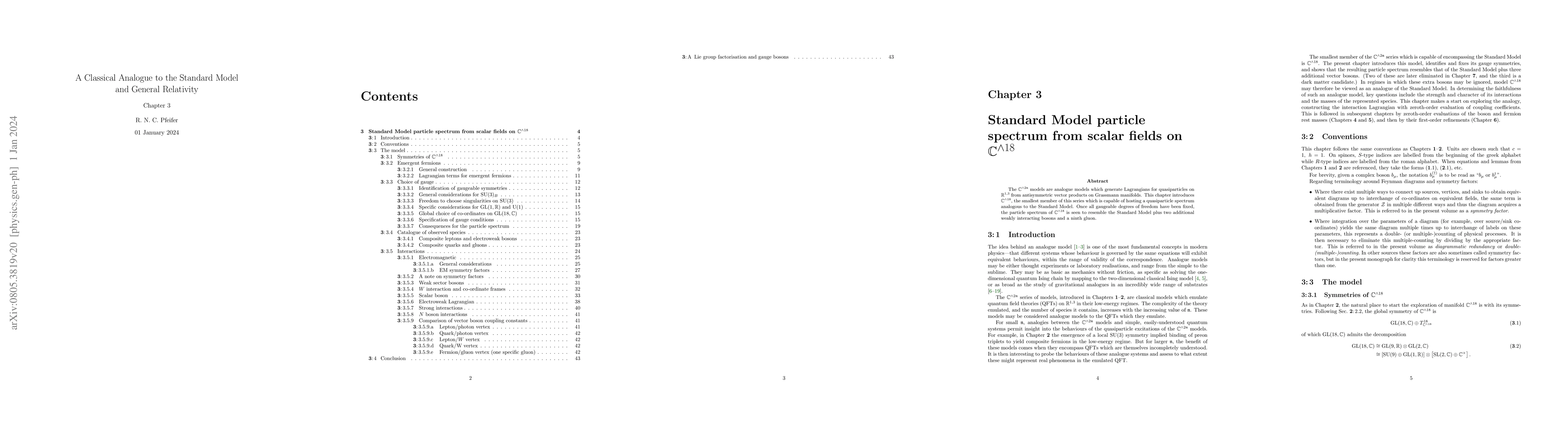 Thumbnail for A Classical Analogue to the Standard Model, Chapter 3: Standard Model
  particle spectrum from scalar fields on $\mathbb{C}^{\wedge 18}$