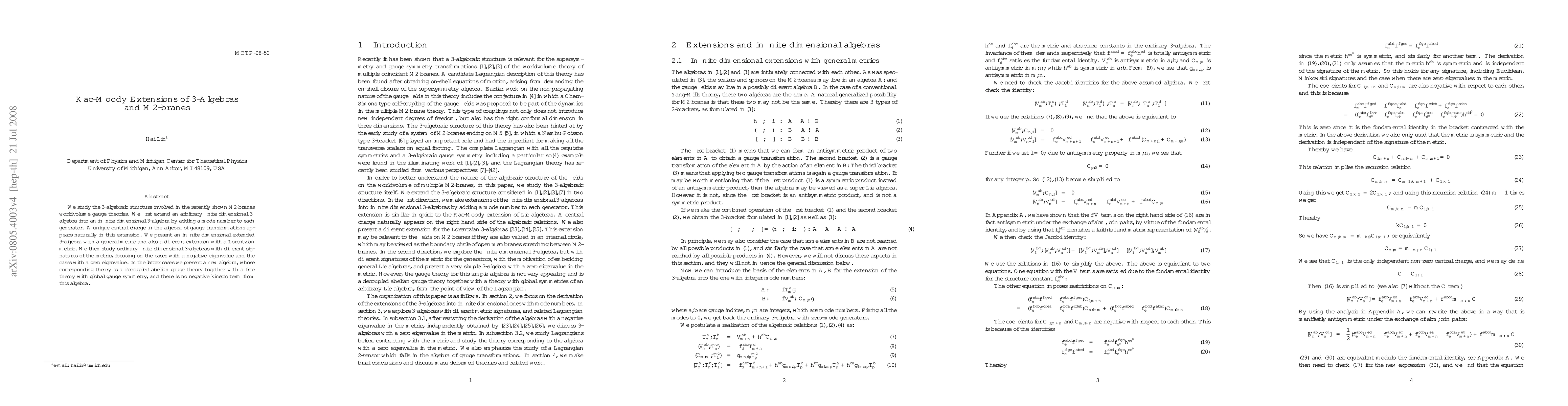 Thumbnail for Kac-Moody Extensions of 3-Algebras and M2-branes