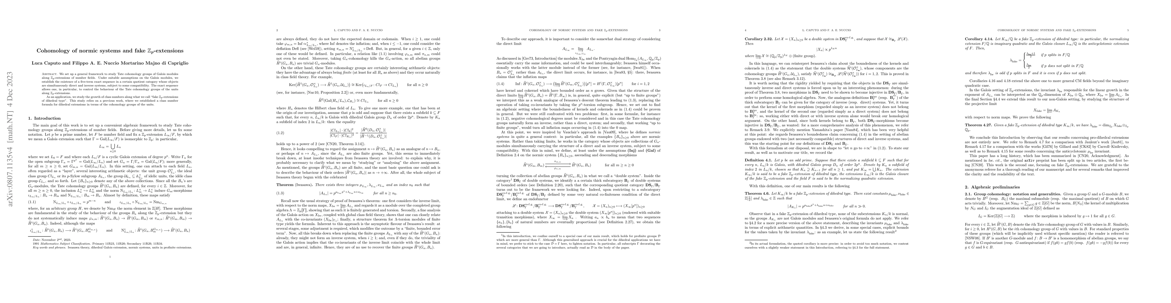 Thumbnail for Cohomology of normic systems and fake Z_p extensions