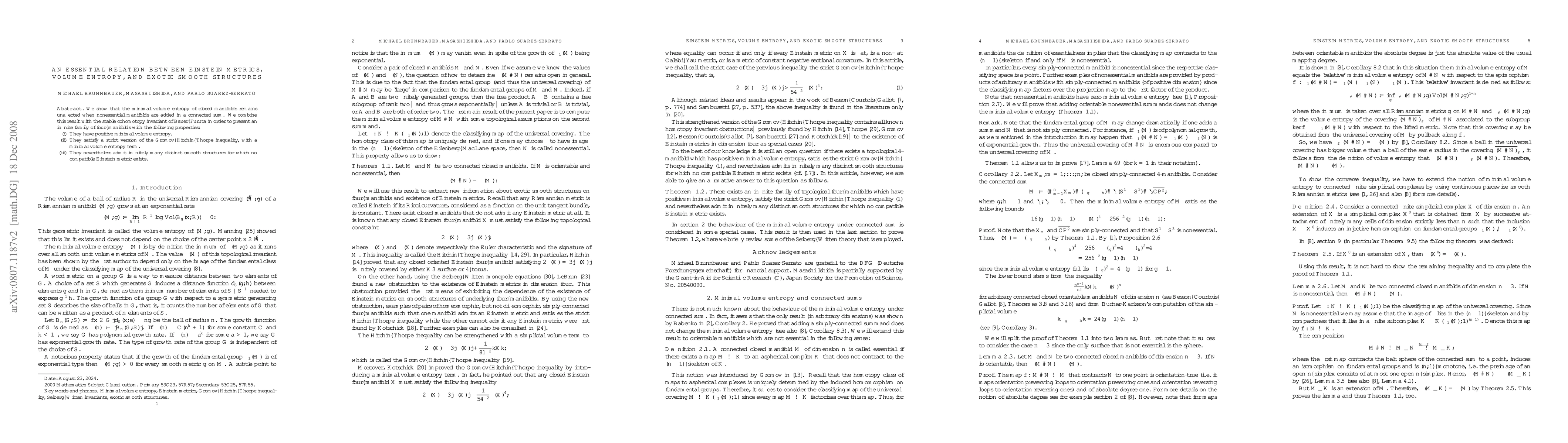 Thumbnail for An essential relation between Einstein metrics, volume entropy, and
  exotic smooth structures