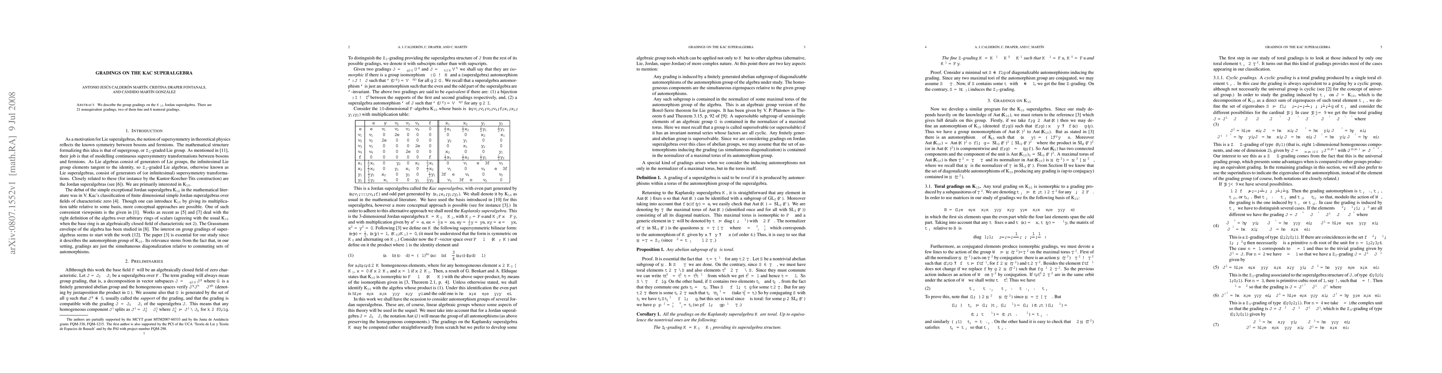 Thumbnail for Gradings on the Kac superalgebra