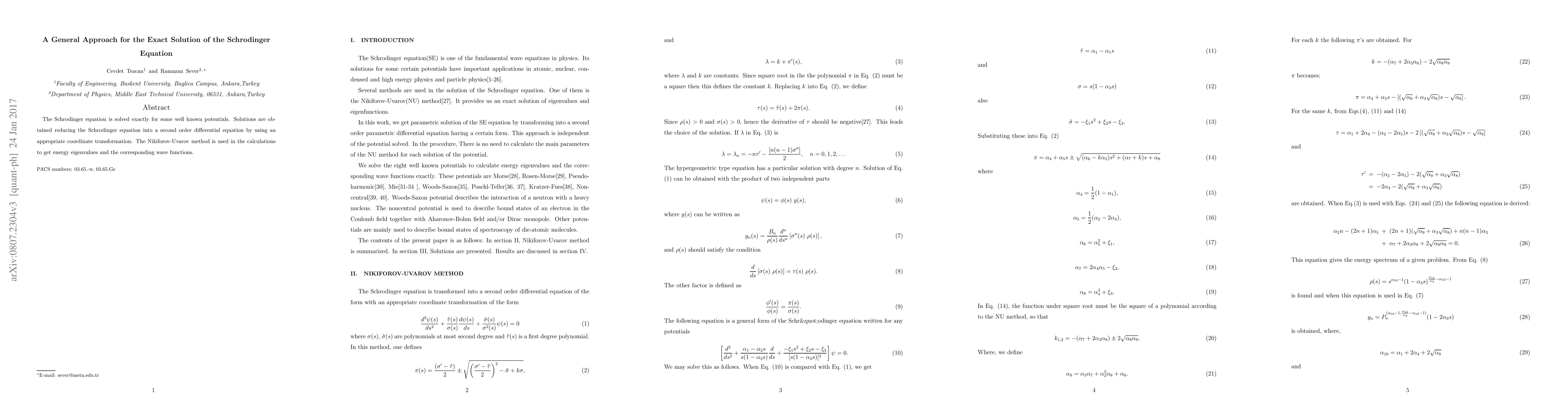Thumbnail for A General Approach for the Exact Solution of the Schrodinger Equation