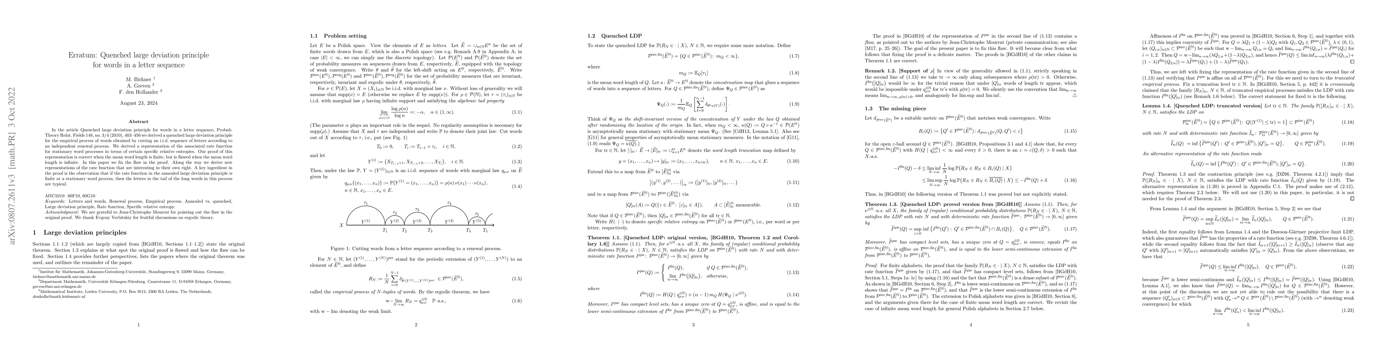 Thumbnail for Quenched large deviation principle for words in a letter sequence