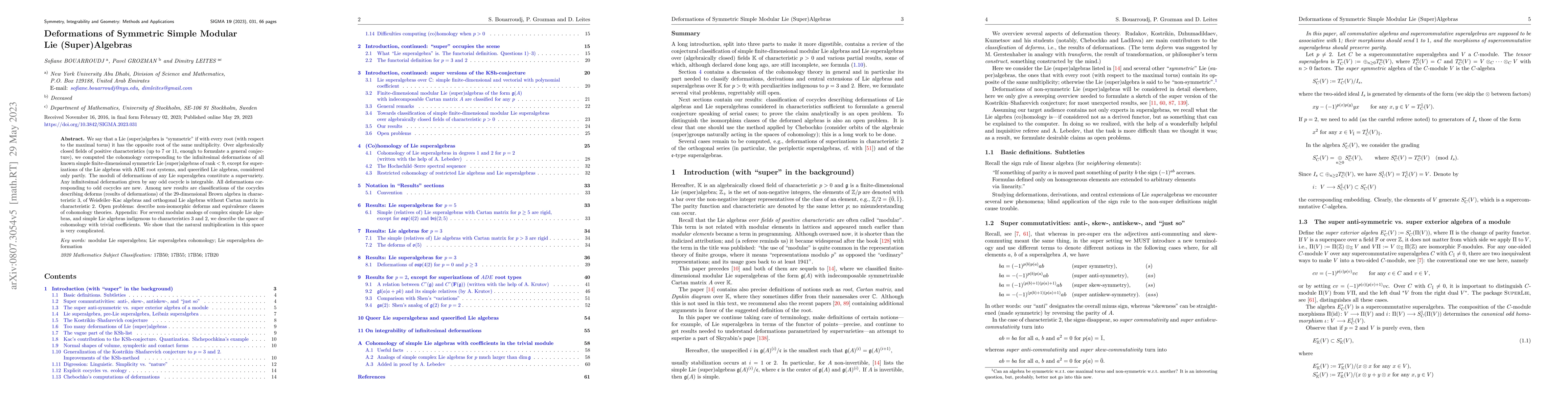 Thumbnail for Deformations of Symmetric Simple Modular Lie (Super)Algebras