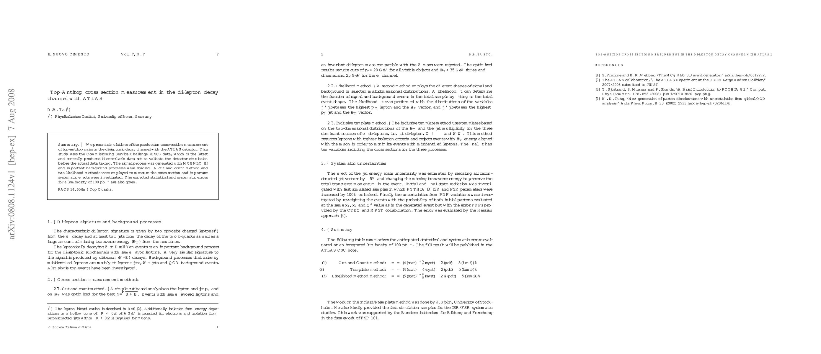 Thumbnail for Top-Antitop cross section measurement in the di-lepton decay channel
  with ATLAS