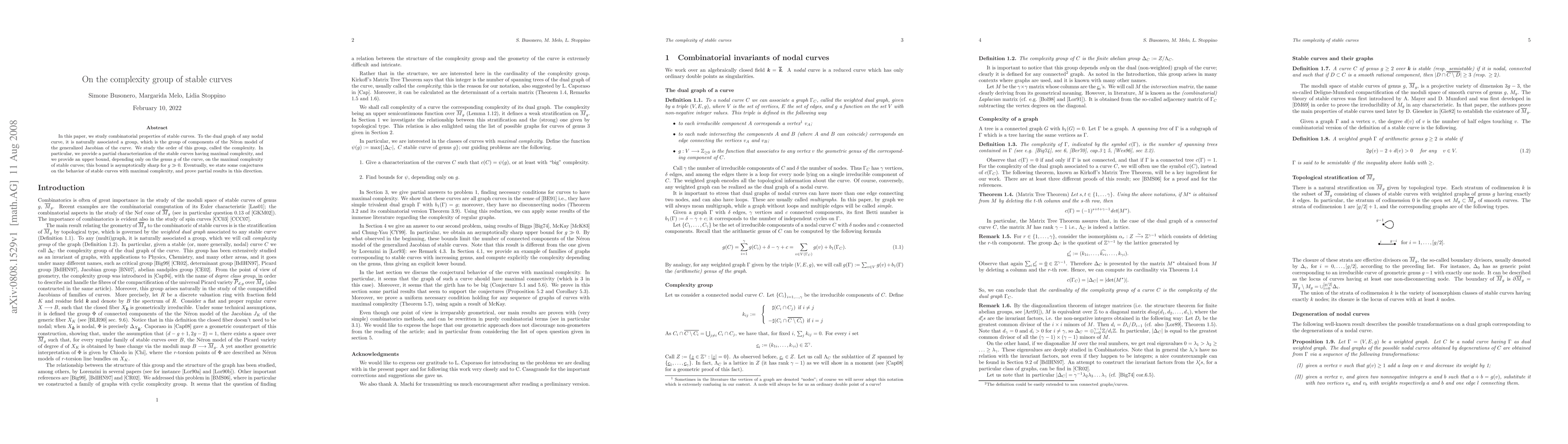 Thumbnail for On the complexity group of stable curves