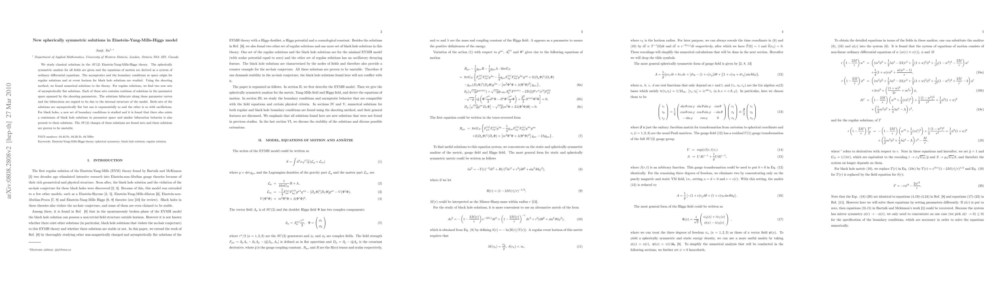 Thumbnail for New spherically symmetric solutions in Einstein-Yang-Mills-Higgs model