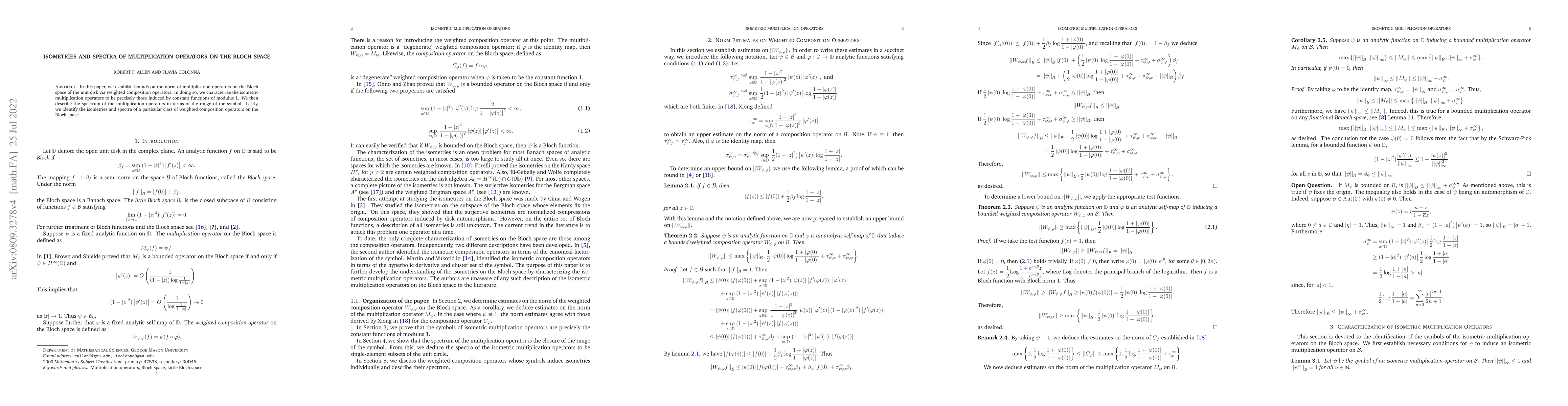 Thumbnail for Isometries and spectra of multiplication operators on the Bloch space