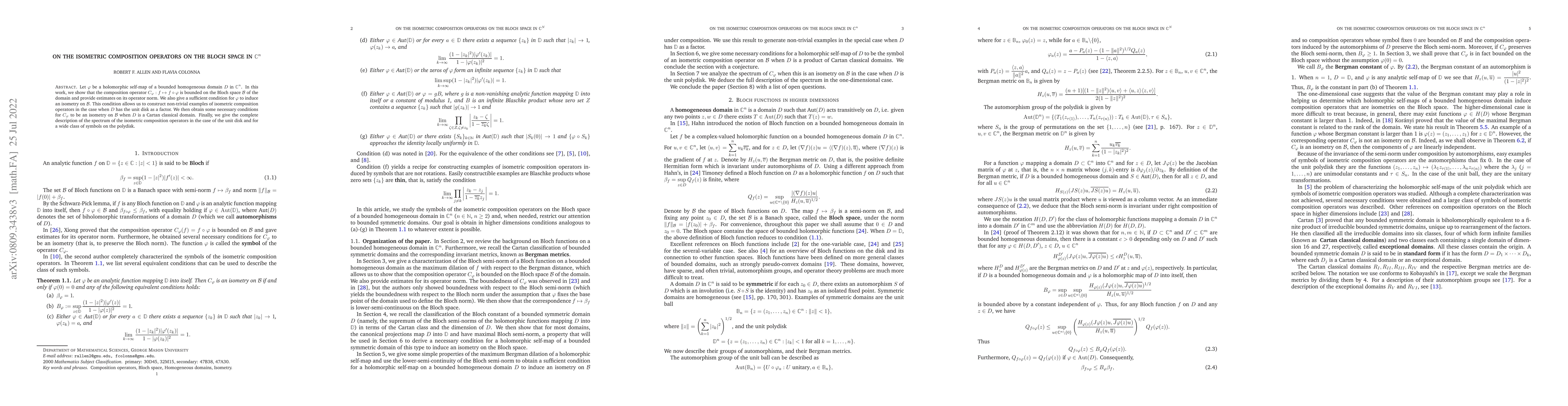 Thumbnail for On the isometric composition operators on the Bloch space in
  $\mathbb{C}^n$