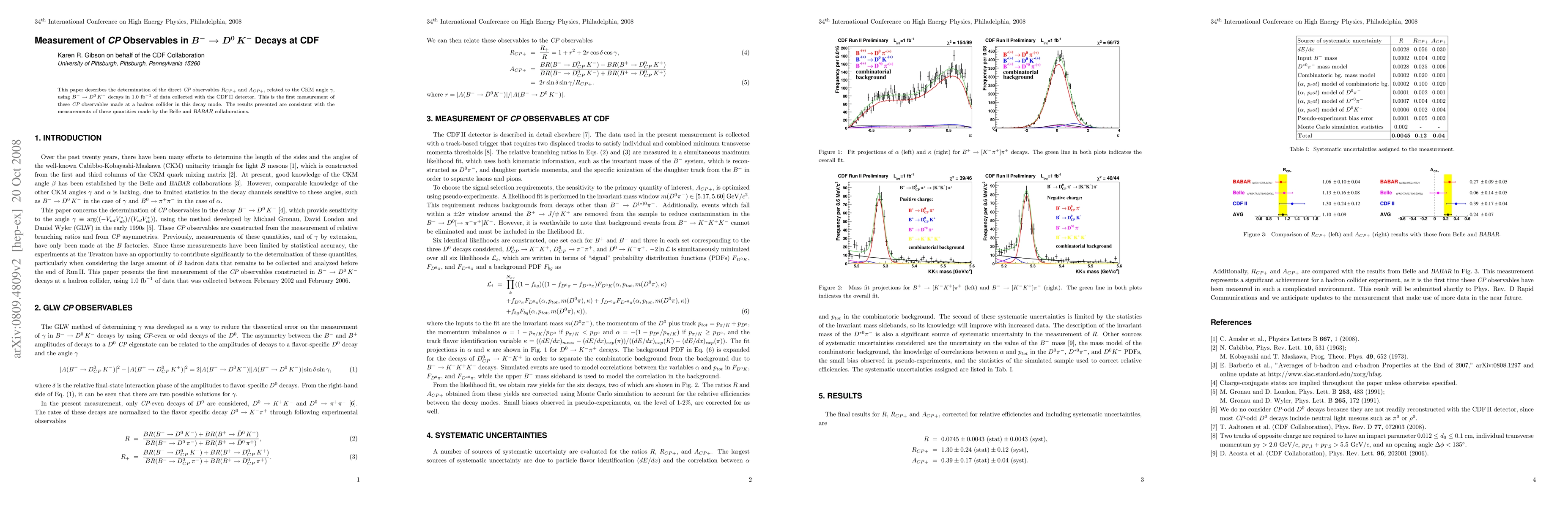 Thumbnail for Measurement of CP Observables in B to D0 K Decays at CDF