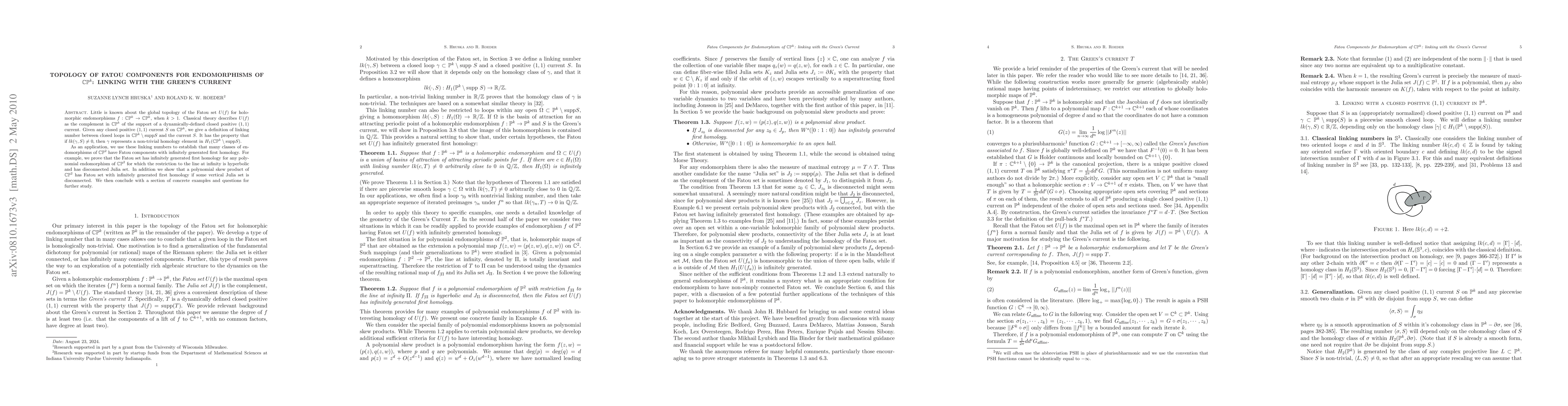 Thumbnail for Topology of Fatou components for endomorphisms of CP^k: Linking with the
  Green's Current