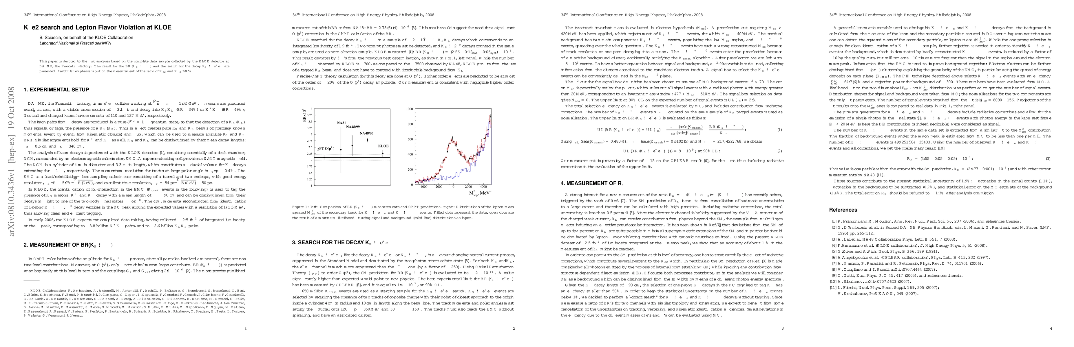 Thumbnail for K+/-e2 search and Lepton Flavor Violation at KLOE