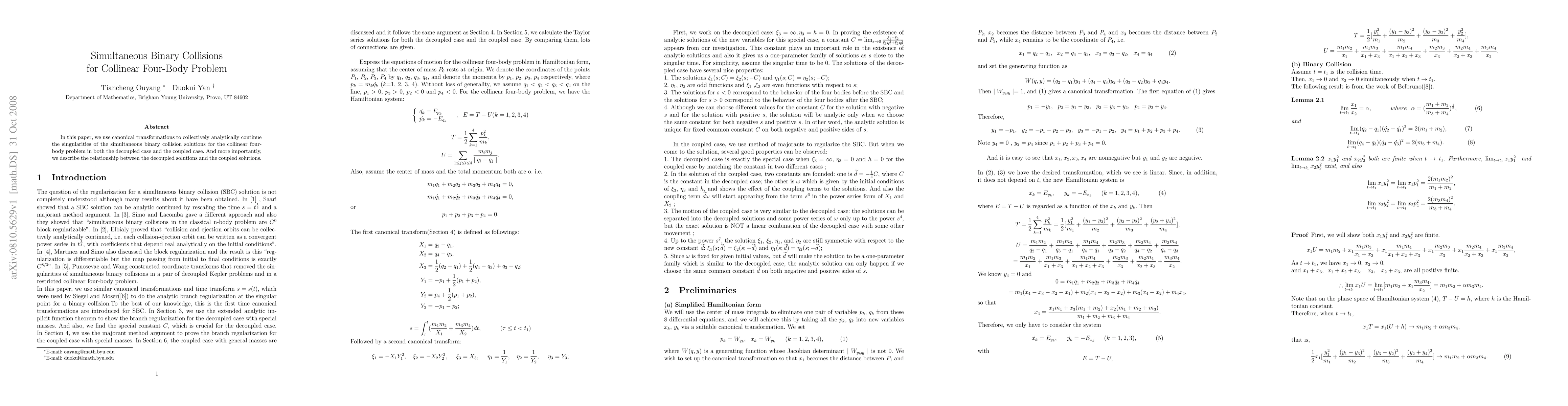 Thumbnail for Simultaneous Binary Collisions for Collinear Four-Body Problem