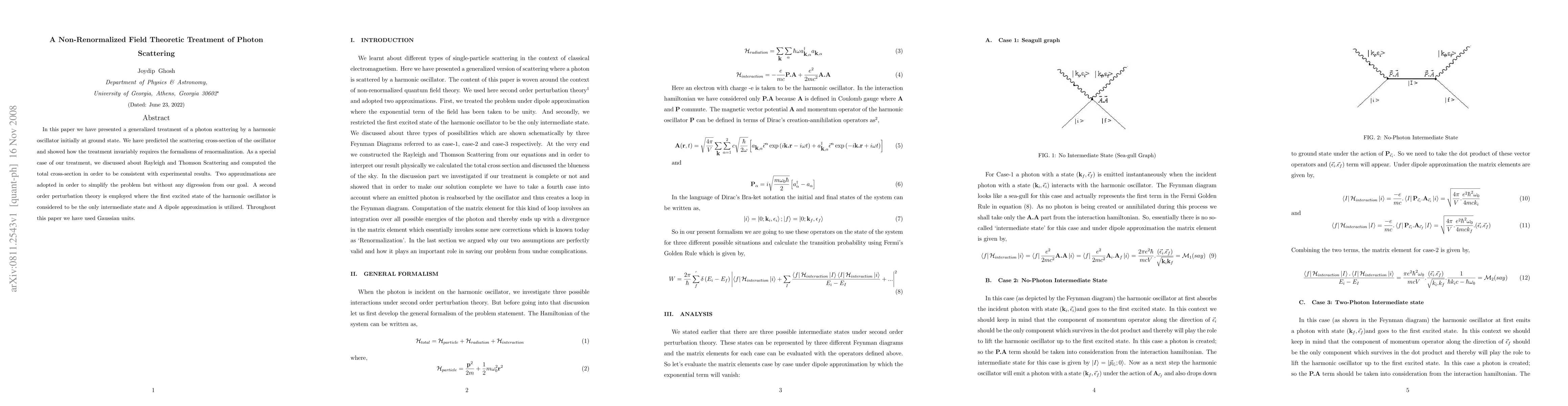 Thumbnail for A Non-Renormalized Field Theoretic Treatment of Photon Scattering