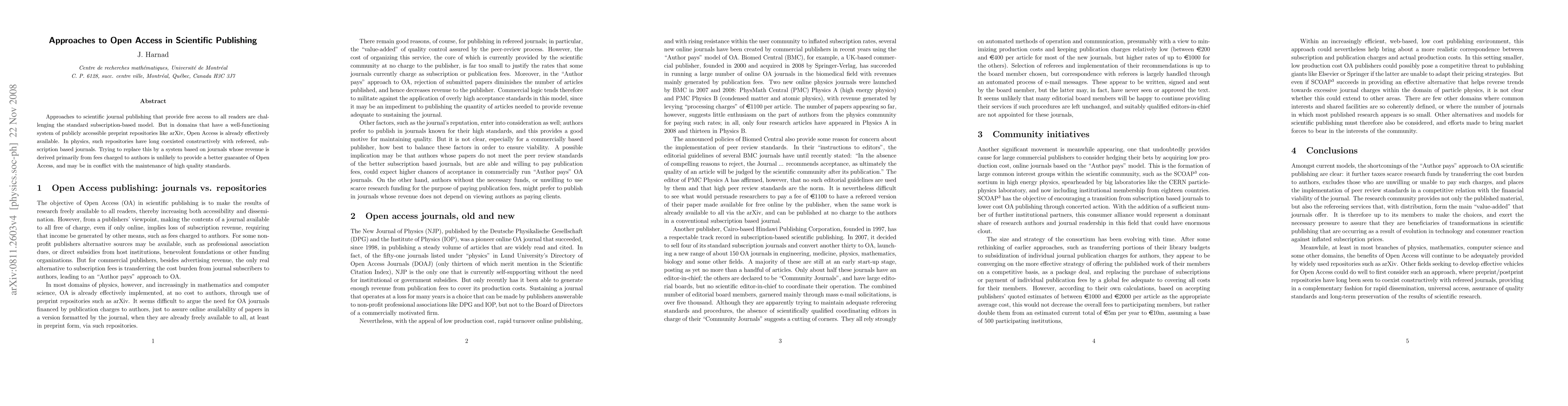 Thumbnail for Approaches to Open Access in Scientific Publishing