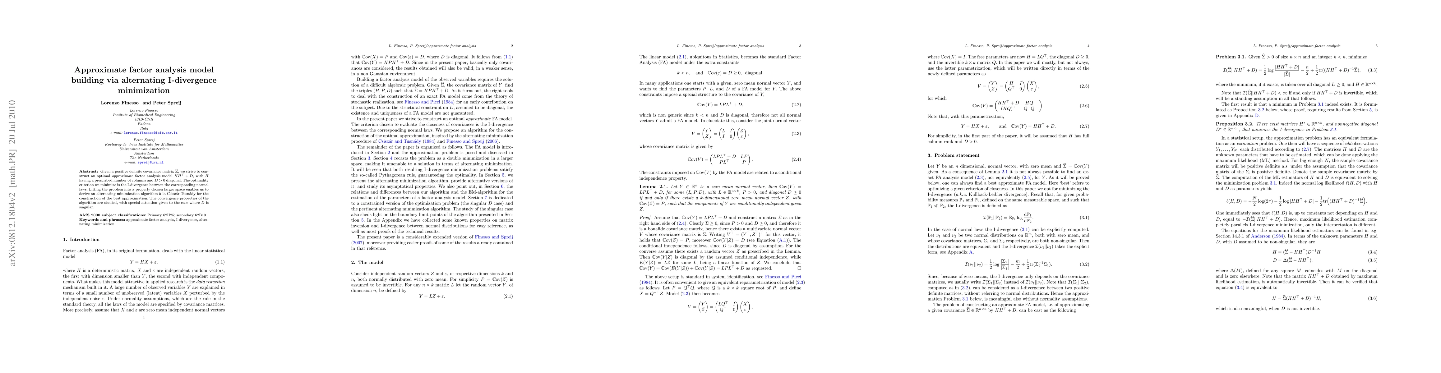 Thumbnail for Approximate factor analysis model building via alternating I-divergence
  minimization
