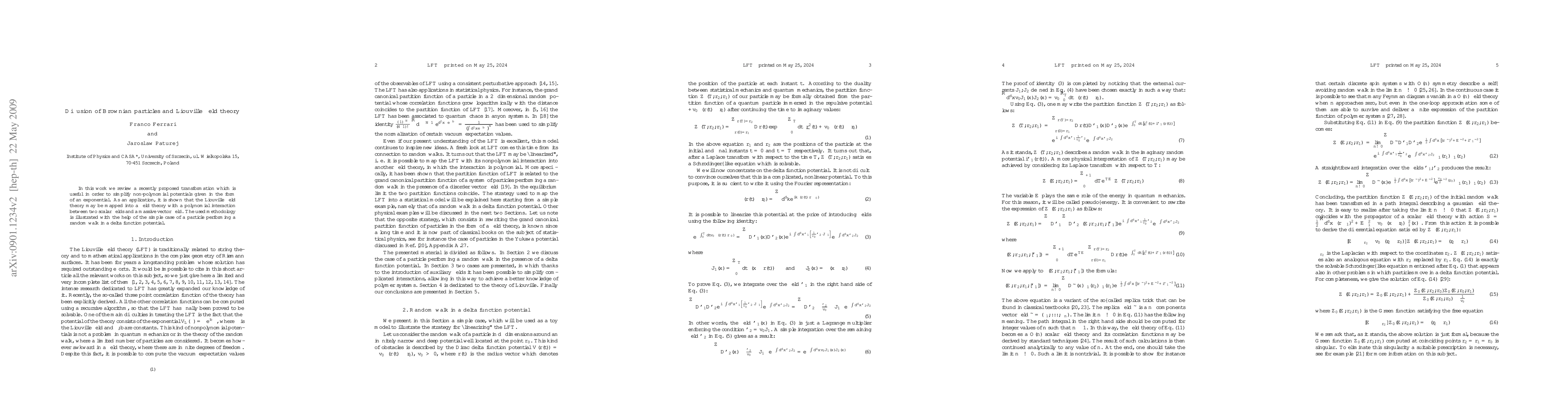 Thumbnail for Diffusion of Brownian particles and Liouville field theory