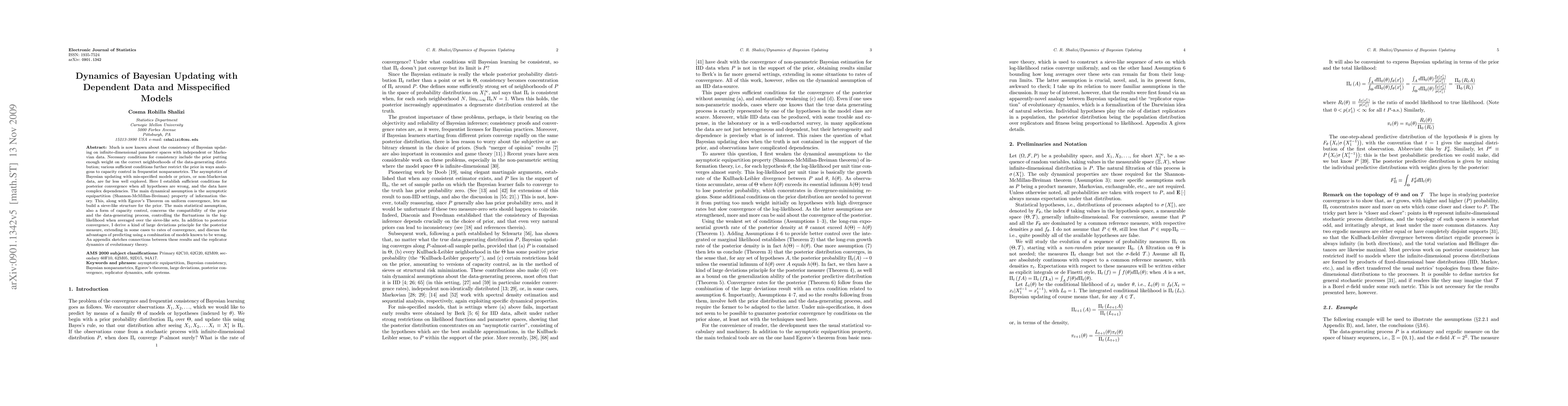 Thumbnail for Dynamics of Bayesian Updating with Dependent Data and Misspecified
  Models