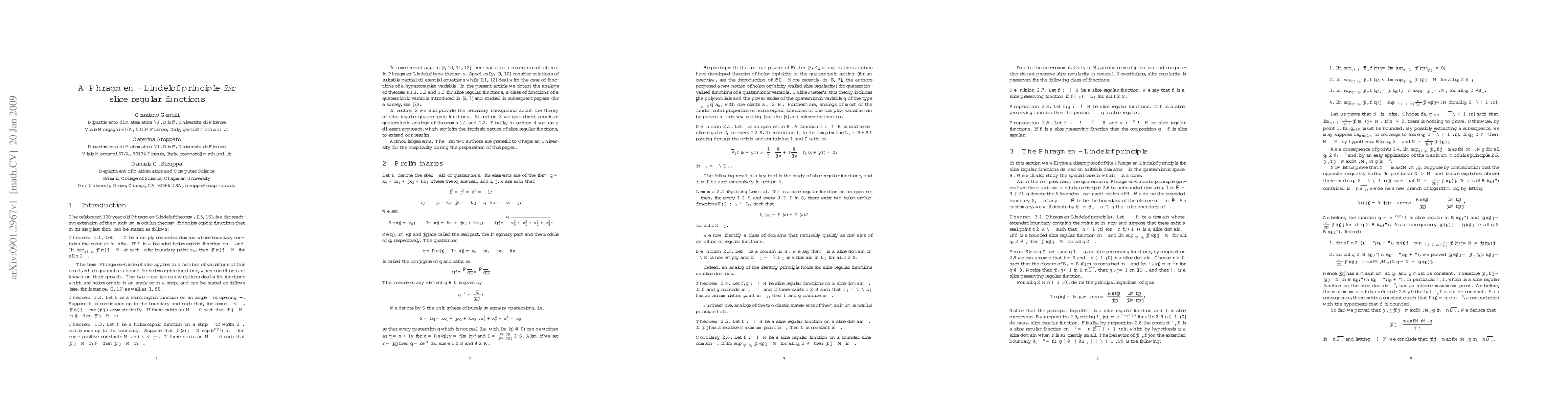 Thumbnail for A Phragm\'en - Lindel\"of principle for slice regular functions