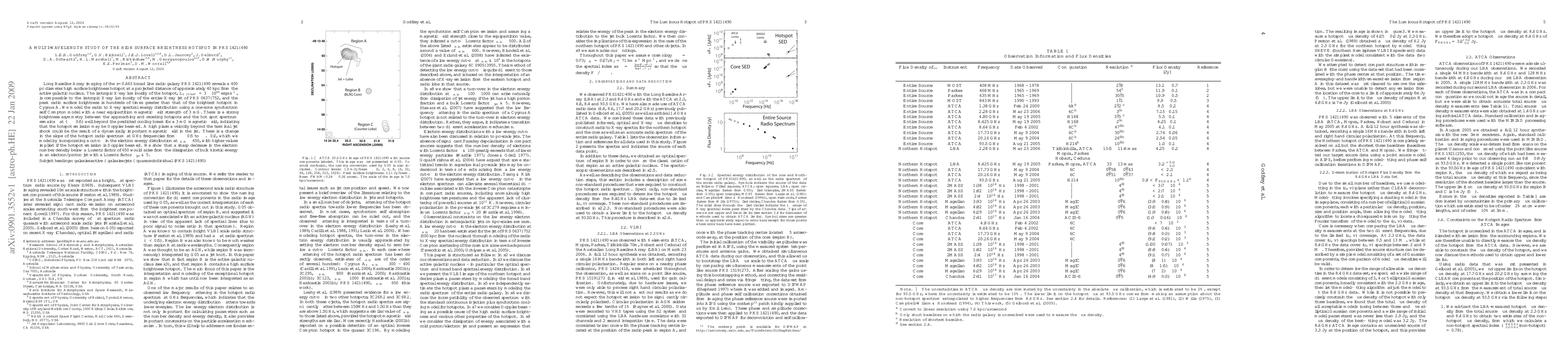 Thumbnail for A Multi-Wavelength Study of the High Surface Brightness Hotspot in
  PKS1421-490