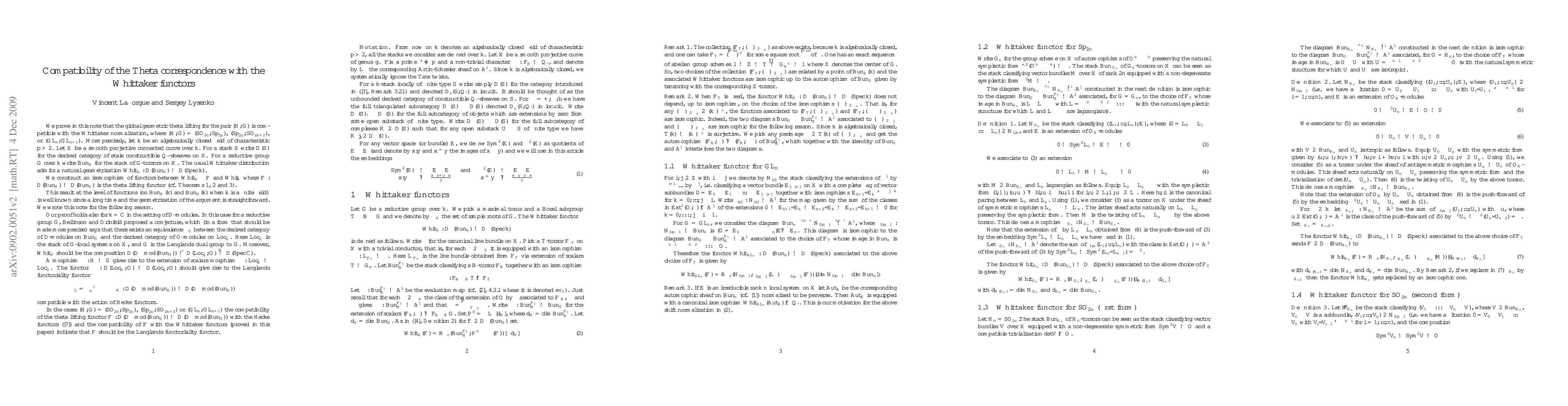 Thumbnail for Compatibility of the Theta correspondence with the Whittaker functors