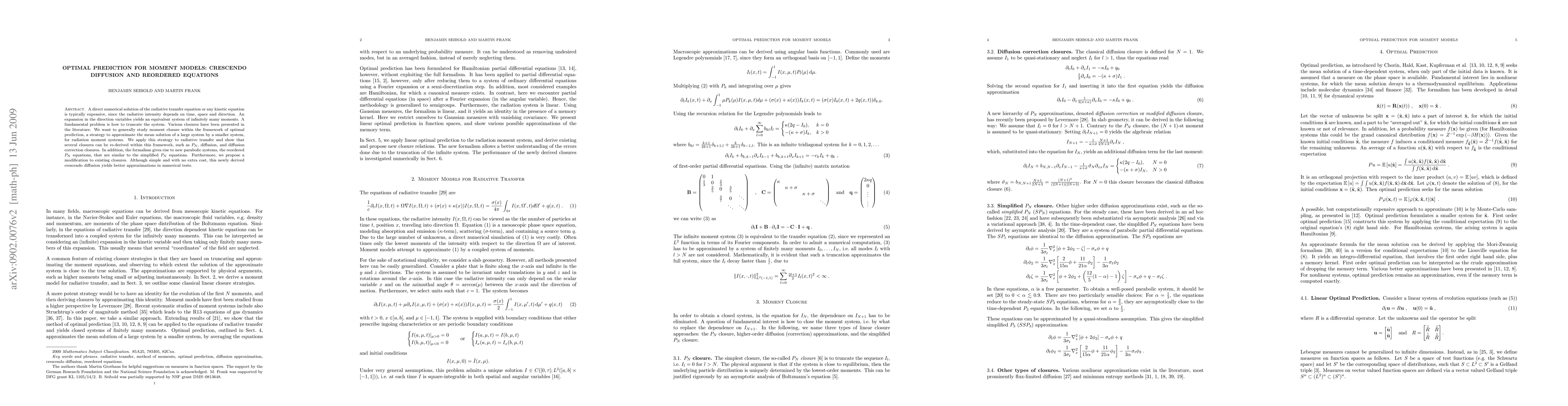 Thumbnail for Optimal prediction for moment models: Crescendo diffusion and reordered
  equations