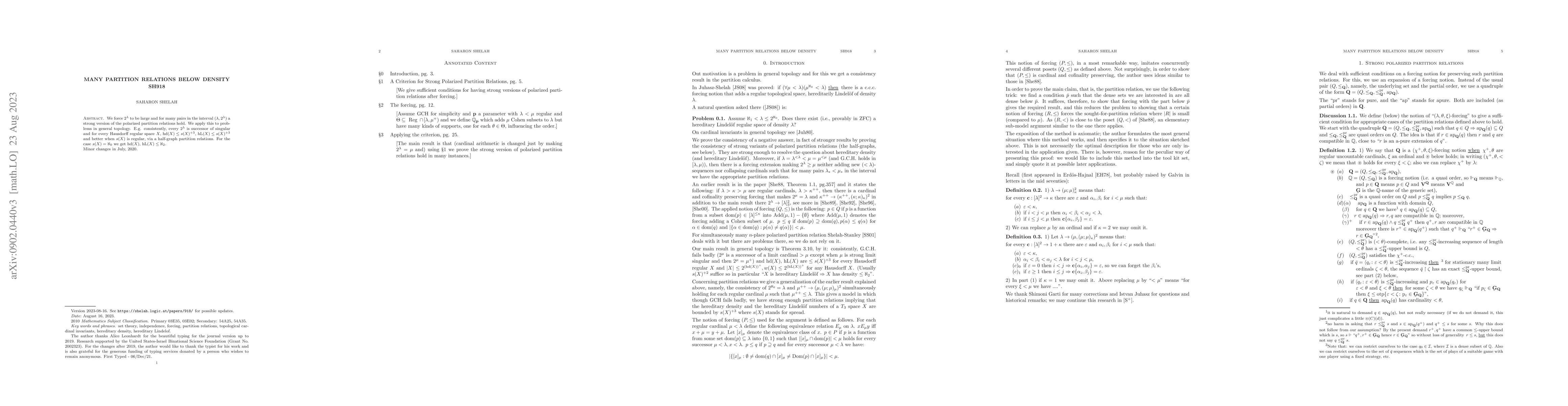 Thumbnail for Many partition relations below density