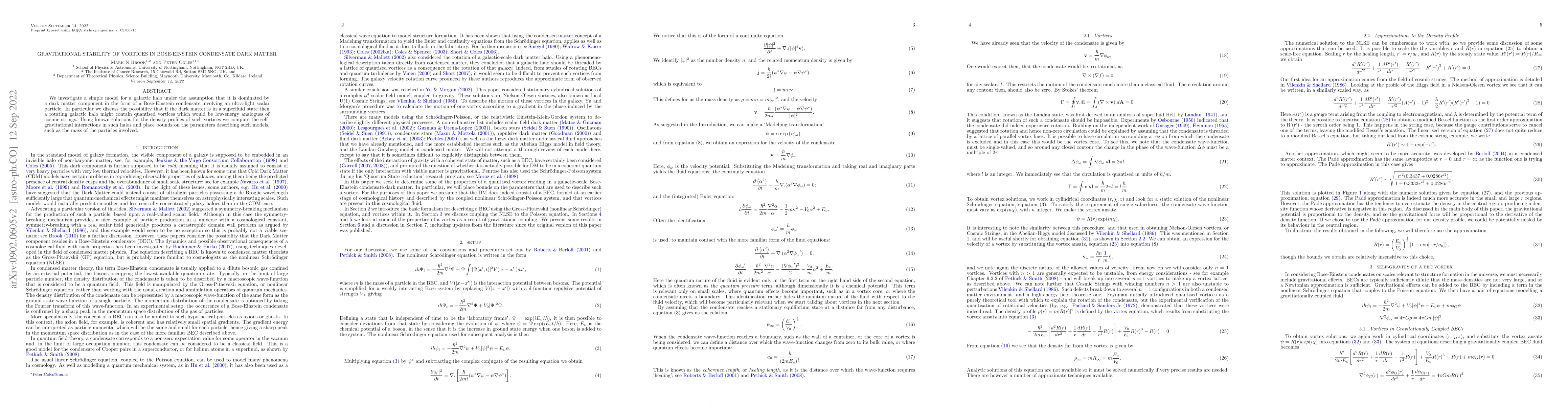Thumbnail for Gravitational Stability of Vortices in Bose-Einstein Condensate Dark
  Matter