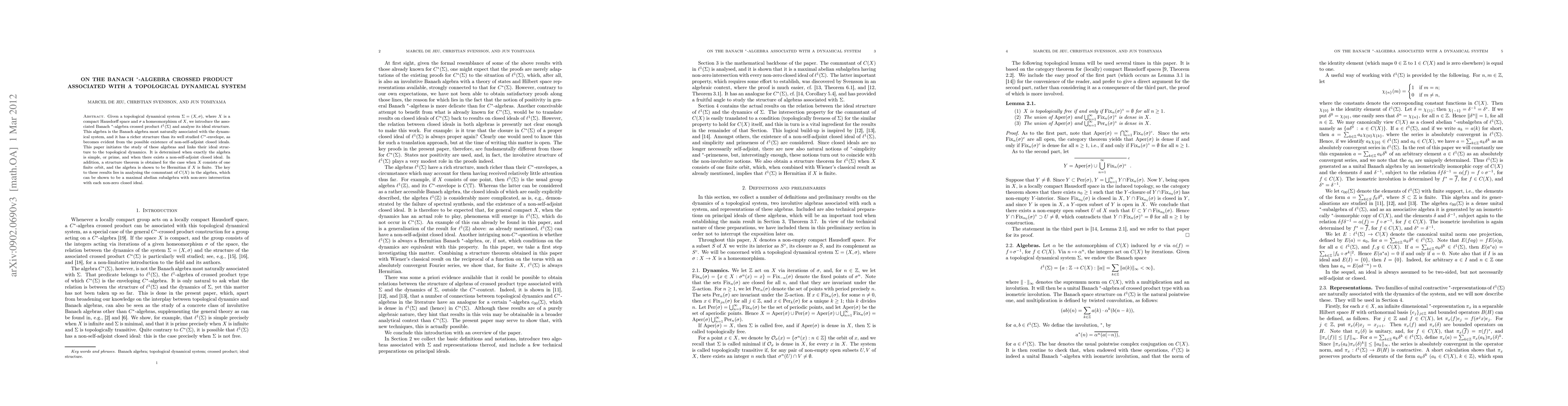 Thumbnail for On the Banach $*$-algebra crossed product associated with a topological
  dynamical system