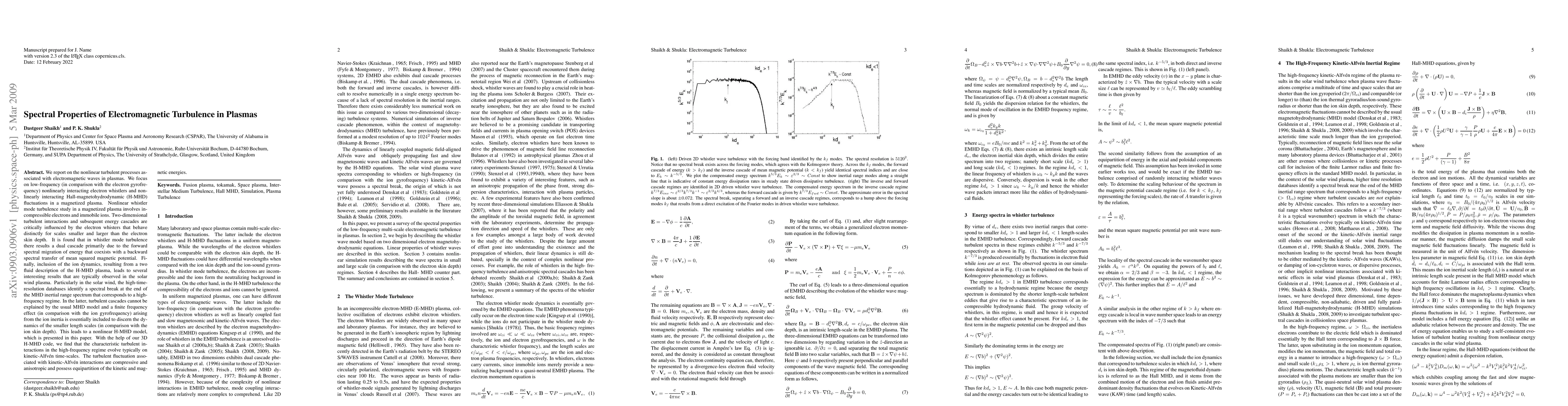 Thumbnail for Spectral Properties of Electromagnetic Turbulence in Plasmas