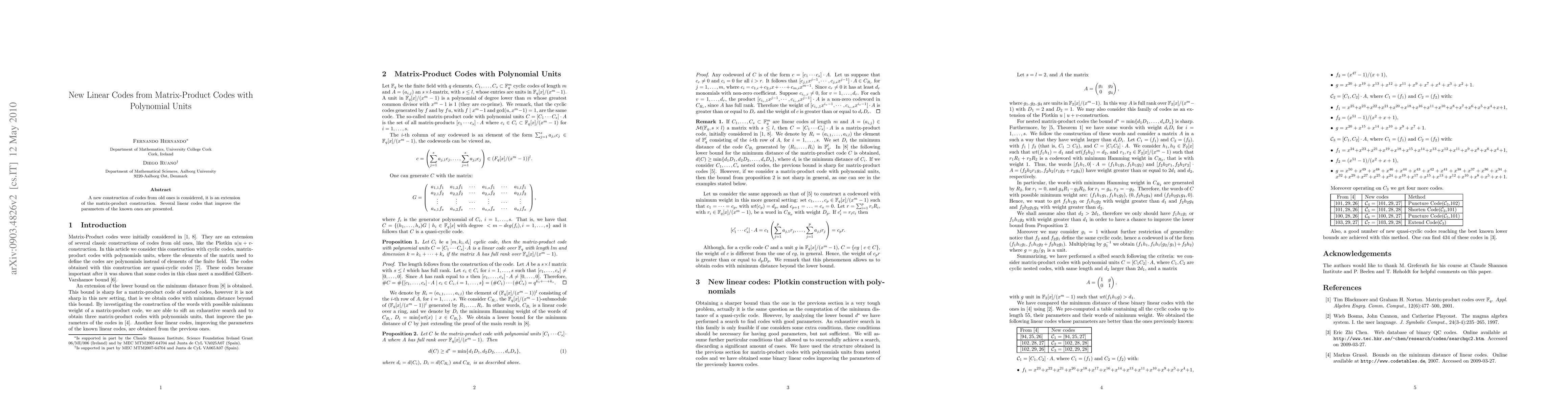 Thumbnail for New Linear Codes from Matrix-Product Codes with Polynomial Units
