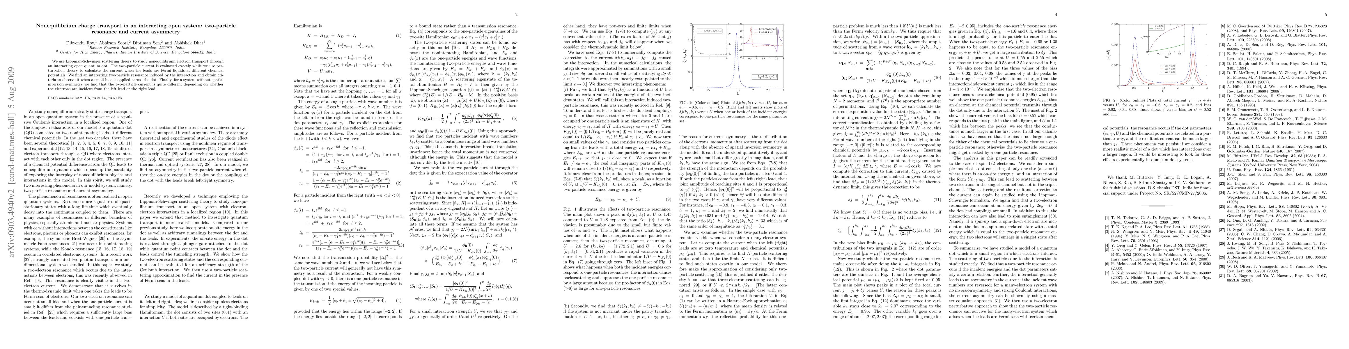 Thumbnail for Nonequilibrium charge transport in an interacting open system:
  two-particle resonance and current asymmetry