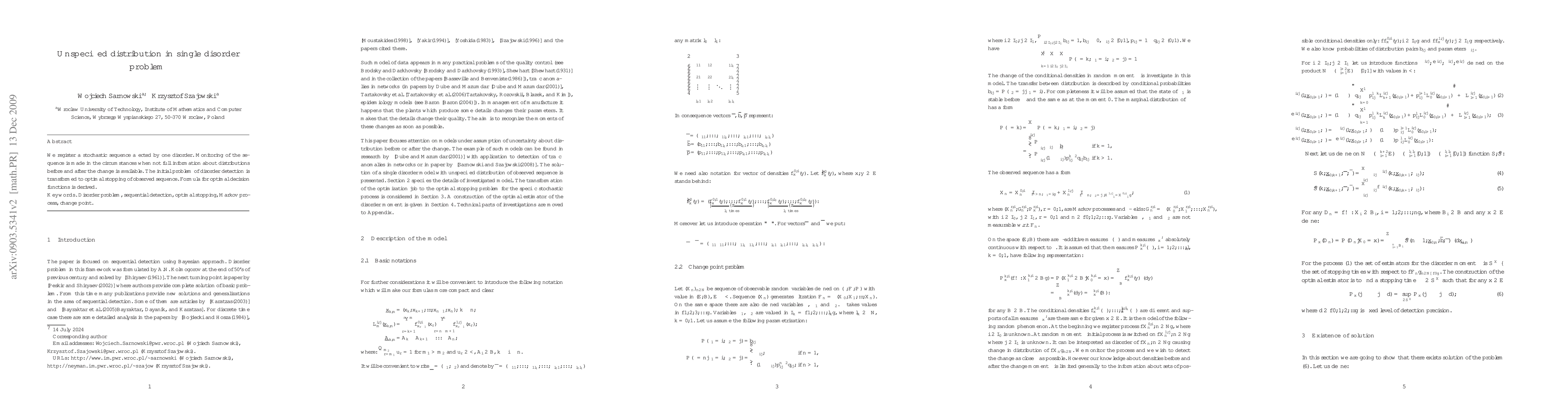 Thumbnail for Unspecified distribution in single disorder problem