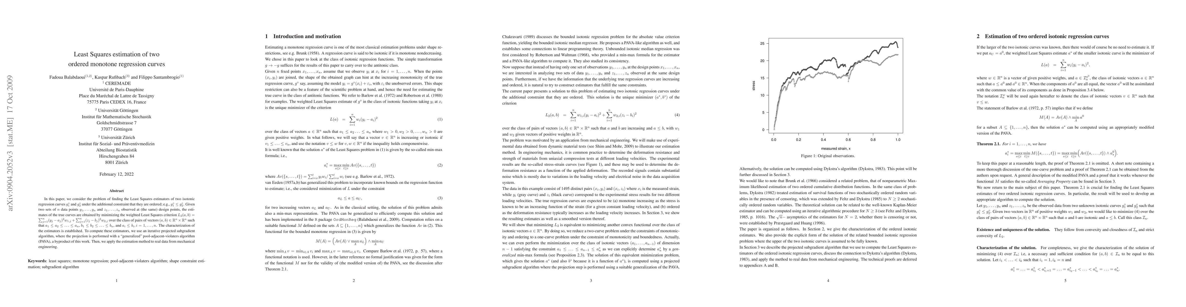 Thumbnail for Least Squares estimation of two ordered monotone regression curves