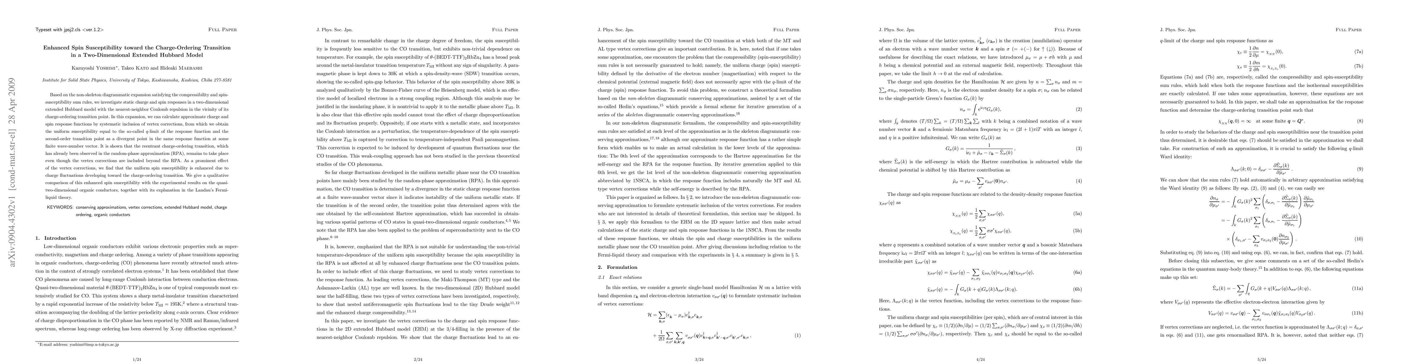 Thumbnail for Enhancement of Spin Susceptibility near Charge-Ordering Transition in a
  Two-Dimensional Extended Hubbard Model