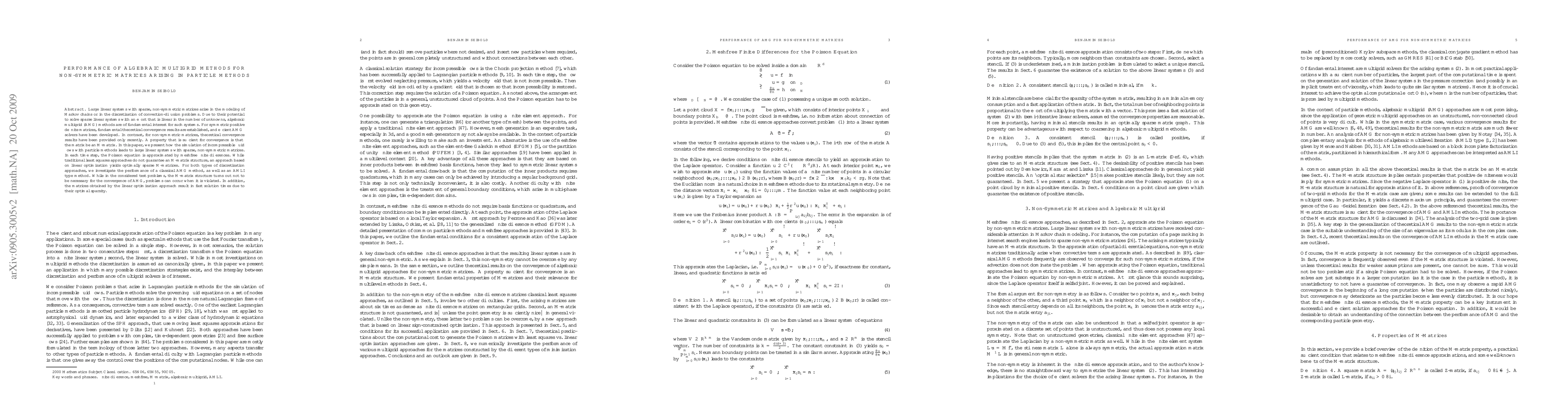 Thumbnail for Performance of algebraic multigrid methods for non-symmetric matrices
  arising in particle methods