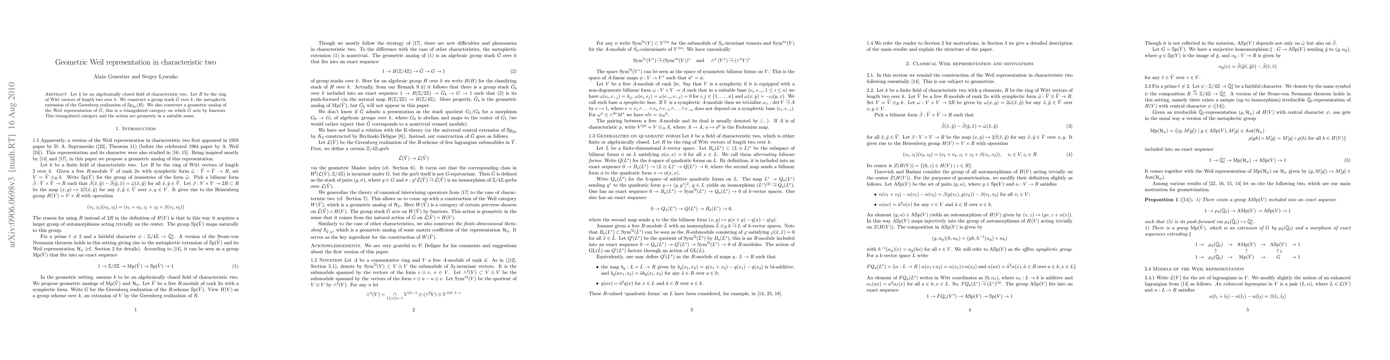 Thumbnail for Geometric Weil representation in characteristic two