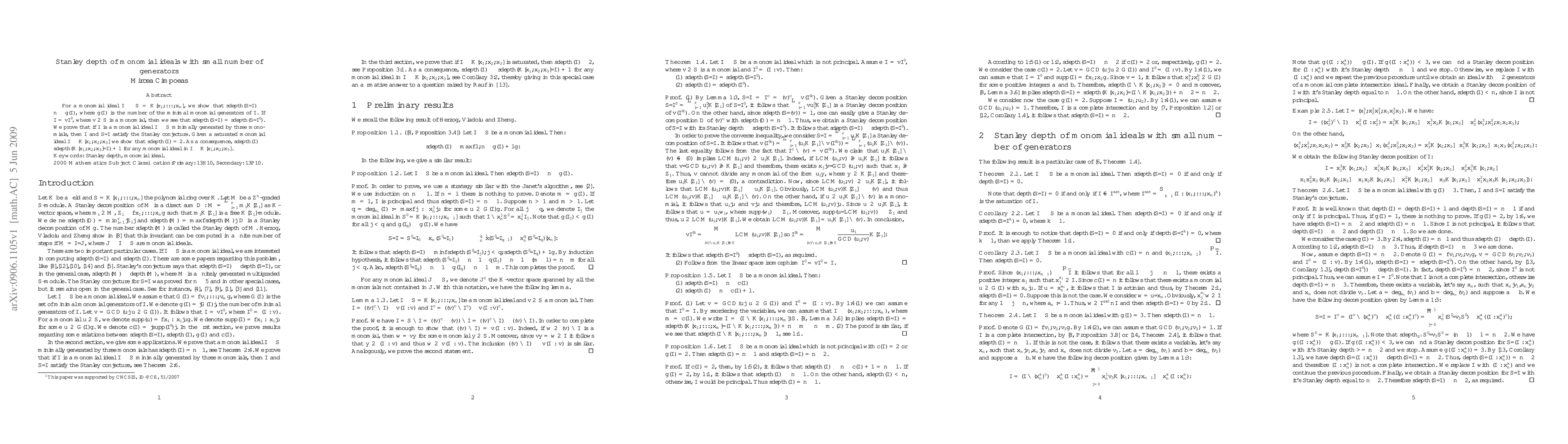 Thumbnail for Stanley depth of monomial ideals with small number of generators