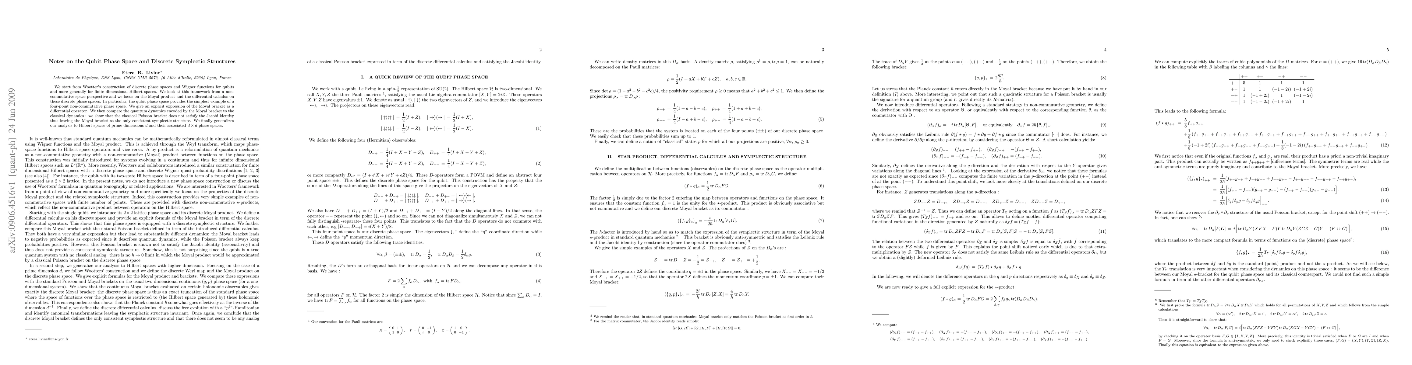 Thumbnail for Notes on the Qubit Phase Space and Discrete Symplectic Structures