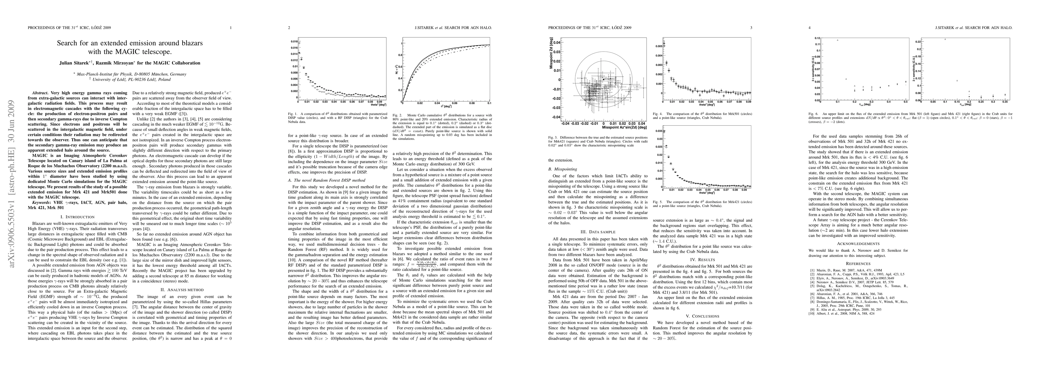 Thumbnail for Search for an extended emission around blazars with the MAGIC telescope