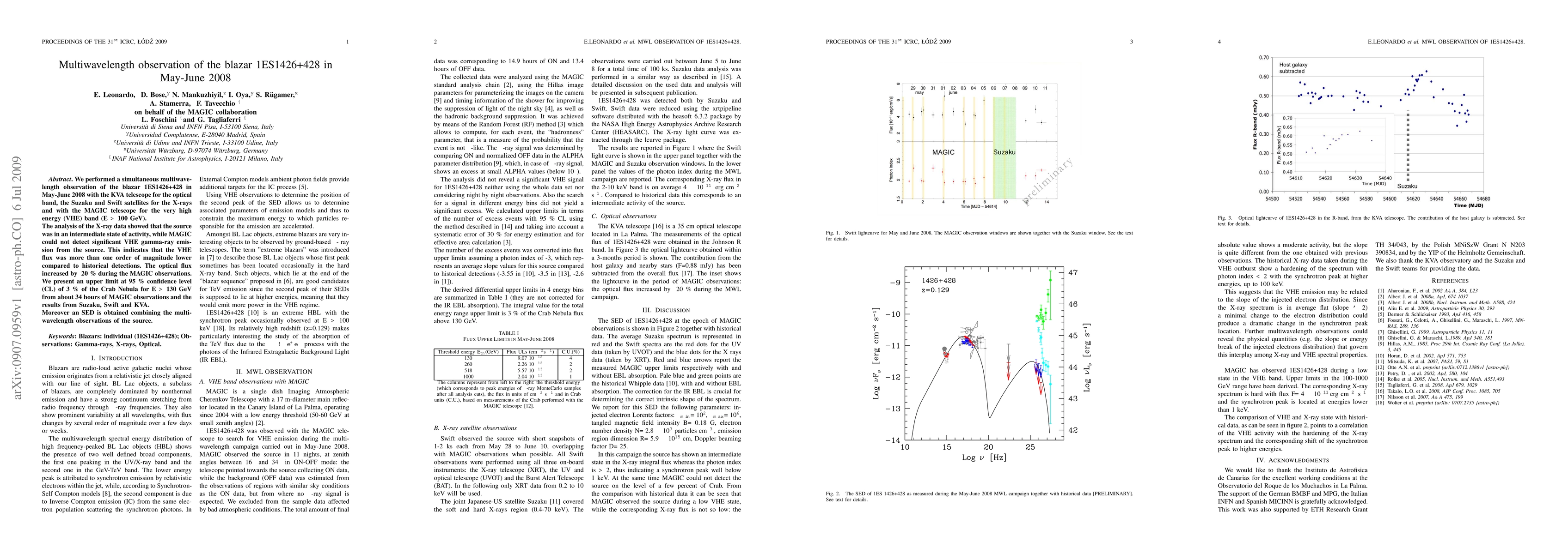 Thumbnail for Multiwavelength observation of the blazar 1ES1426+428 in May-June 2008