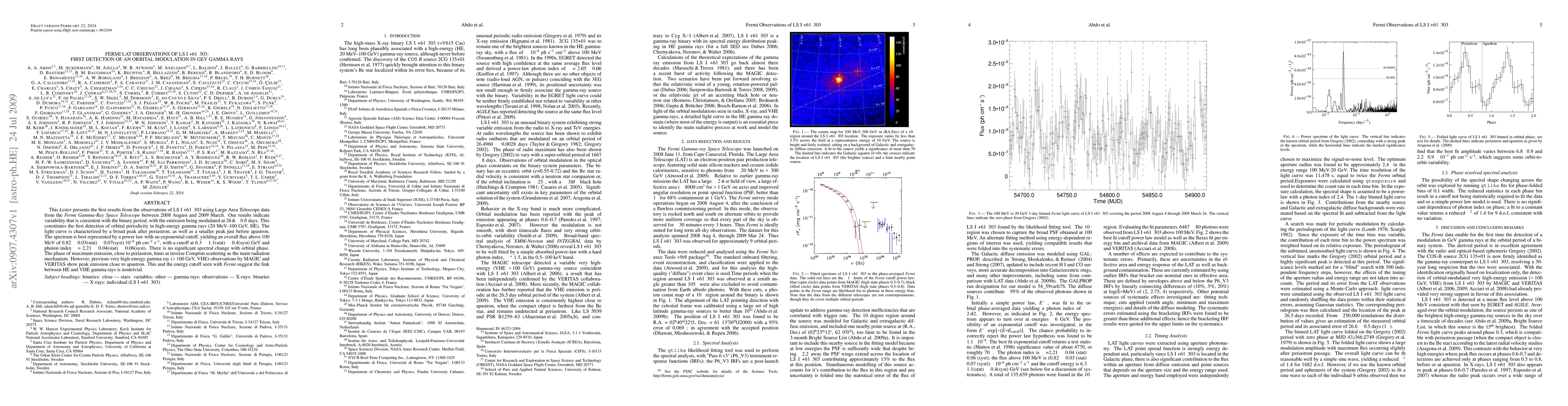 Thumbnail for Fermi LAT Observations of LS I +61 303: First detection of an orbital
  modulation in GeV Gamma Rays