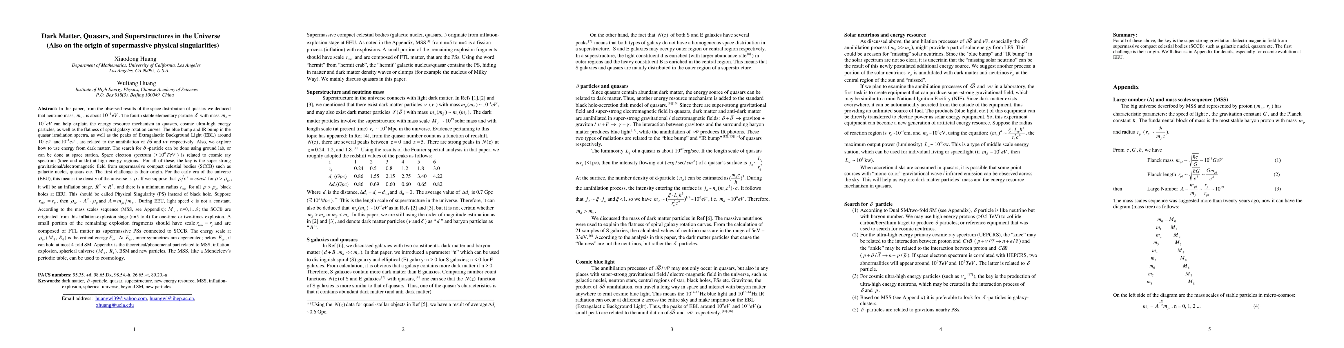 Thumbnail for Dark Matter, Quasars, and Superstructures in the Universe (with
  delta-particle search and spherical universe)