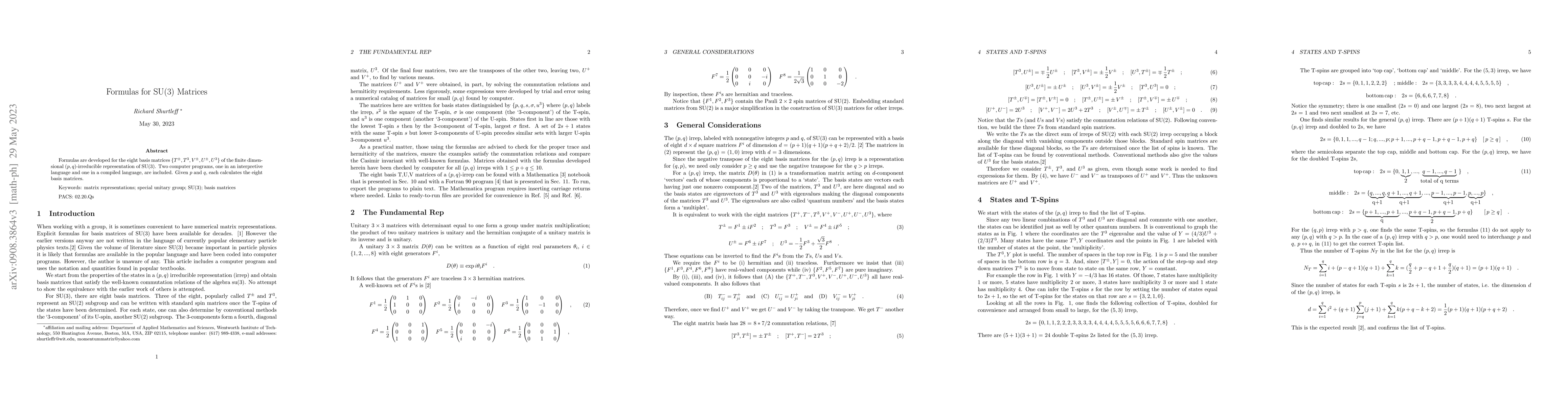 Thumbnail for Formulas for SU(3) Matrices